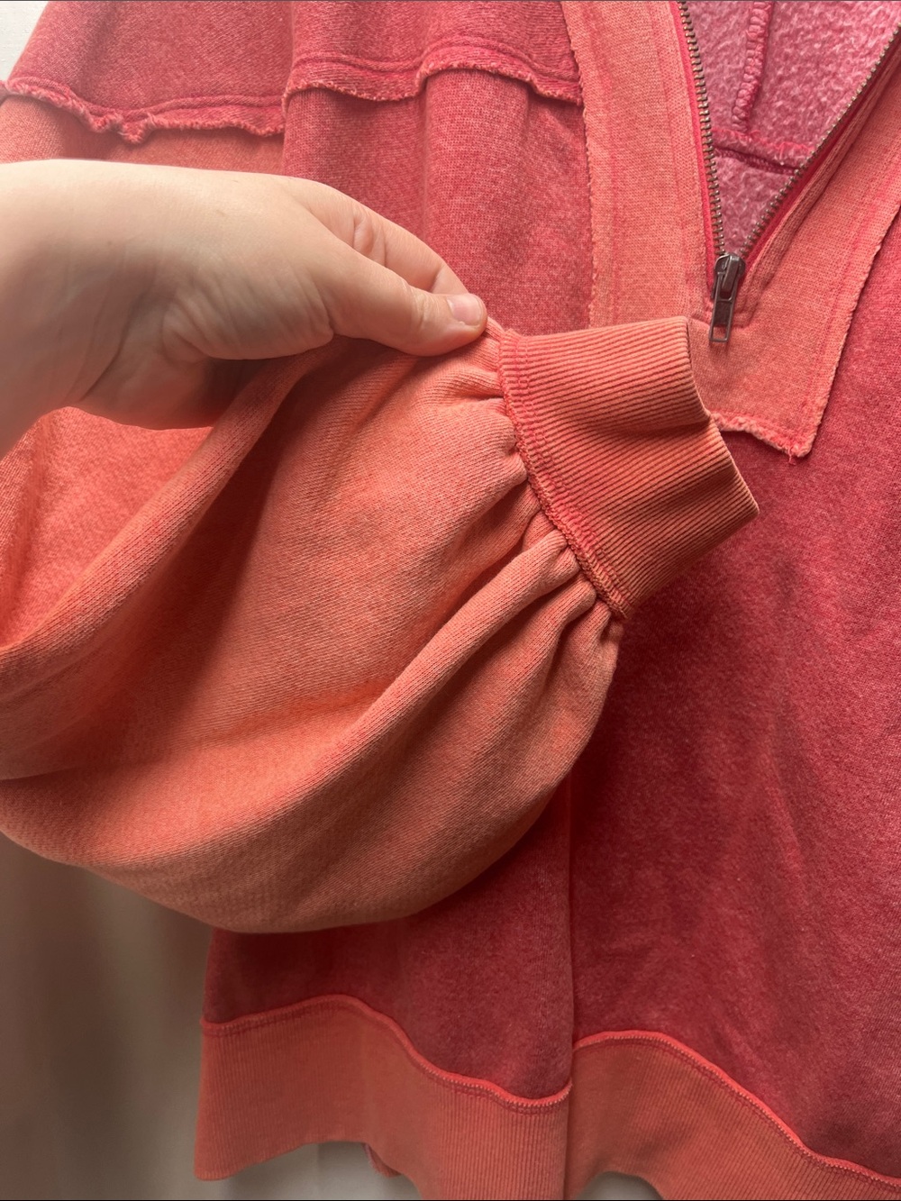 We The Free Pink Colorblock Kassey Quarter Zip Oversize Pullover Sweater- L - Picture 7 of 8